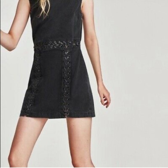 Zara Denim Mini Dress in Washed Black - Picture 2 of 9
